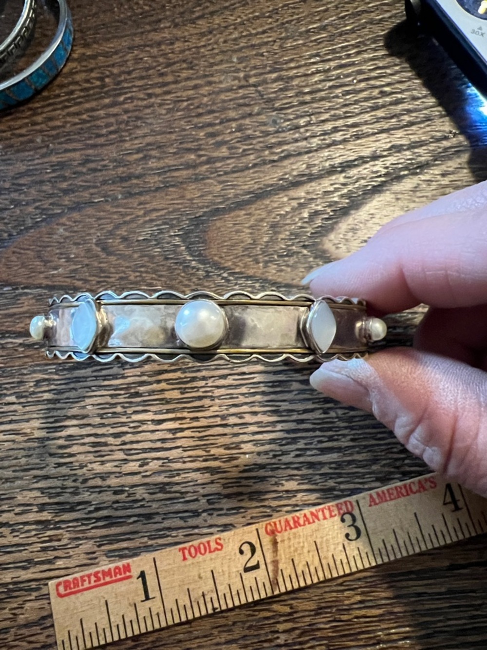Silpada Frosted Pearl 925 Sterling Silver Brass Cuff Bracelet